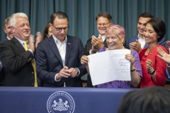 August 4, 2023: Sens. Miller and Flynn today joined Gov. Josh Shapiro at the United Community Center in Scranton for the signing of HB1100 which creates the first expansion of the Property Tax and Rent Rebate Program in more than 15 years.