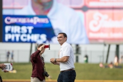 July 27, 2023: Senator Nick Miller threw out the first pitch at the Lehigh Valley IronPigs game on Thursday. While the game was ultimately rained out, the senator spent the first few innings talking to constituents and cheering for the IronPigs.
