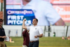 July 27, 2023: Senator Nick Miller threw out the first pitch at the Lehigh Valley IronPigs game on Thursday. While the game was ultimately rained out, the senator spent the first few innings talking to constituents and cheering for the IronPigs.