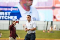 July 27, 2023: Senator Nick Miller threw out the first pitch at the Lehigh Valley IronPigs game on Thursday. While the game was ultimately rained out, the senator spent the first few innings talking to constituents and cheering for the IronPigs.