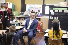 December 15, 2023: Sen. Miller visited Mrs. Tiffany Goodman’s first grade class at Lehigh Parkway School in Allentown, answering questions about his favorite color (green), favorite team (Eagles), and favorite rhyming book (Cat in the Hat), before reading “Pig the Elf,” a holiday themed version of the “Pig the Pug” books by Aaron Blabey.