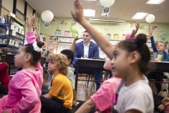 Diciembre 15, 2023: Sen. Miller visited Mrs. Tiffany Goodman’s first grade class at Lehigh Parkway School in Allentown, answering questions about his favorite color (green), favorite team (Eagles), and favorite rhyming book (Cat in the Hat), before reading “Pig the Elf,” a holiday themed version of the “Pig the Pug” books by Aaron Blabey.