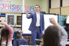 December 15, 2023: Sen. Miller visited Mrs. Tiffany Goodman’s first grade class at Lehigh Parkway School in Allentown, answering questions about his favorite color (green), favorite team (Eagles), and favorite rhyming book (Cat in the Hat), before reading “Pig the Elf,” a holiday themed version of the “Pig the Pug” books by Aaron Blabey.