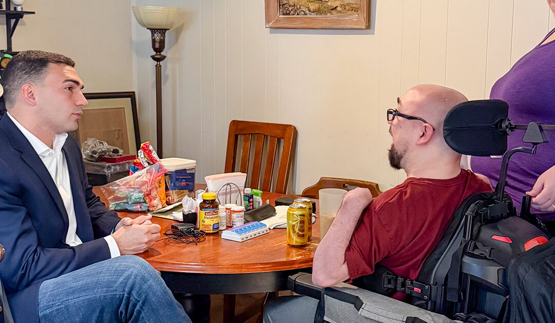 Sen. Miller sits with Lynn and Brandon at their home in Allentown, PA on May 28, 2025